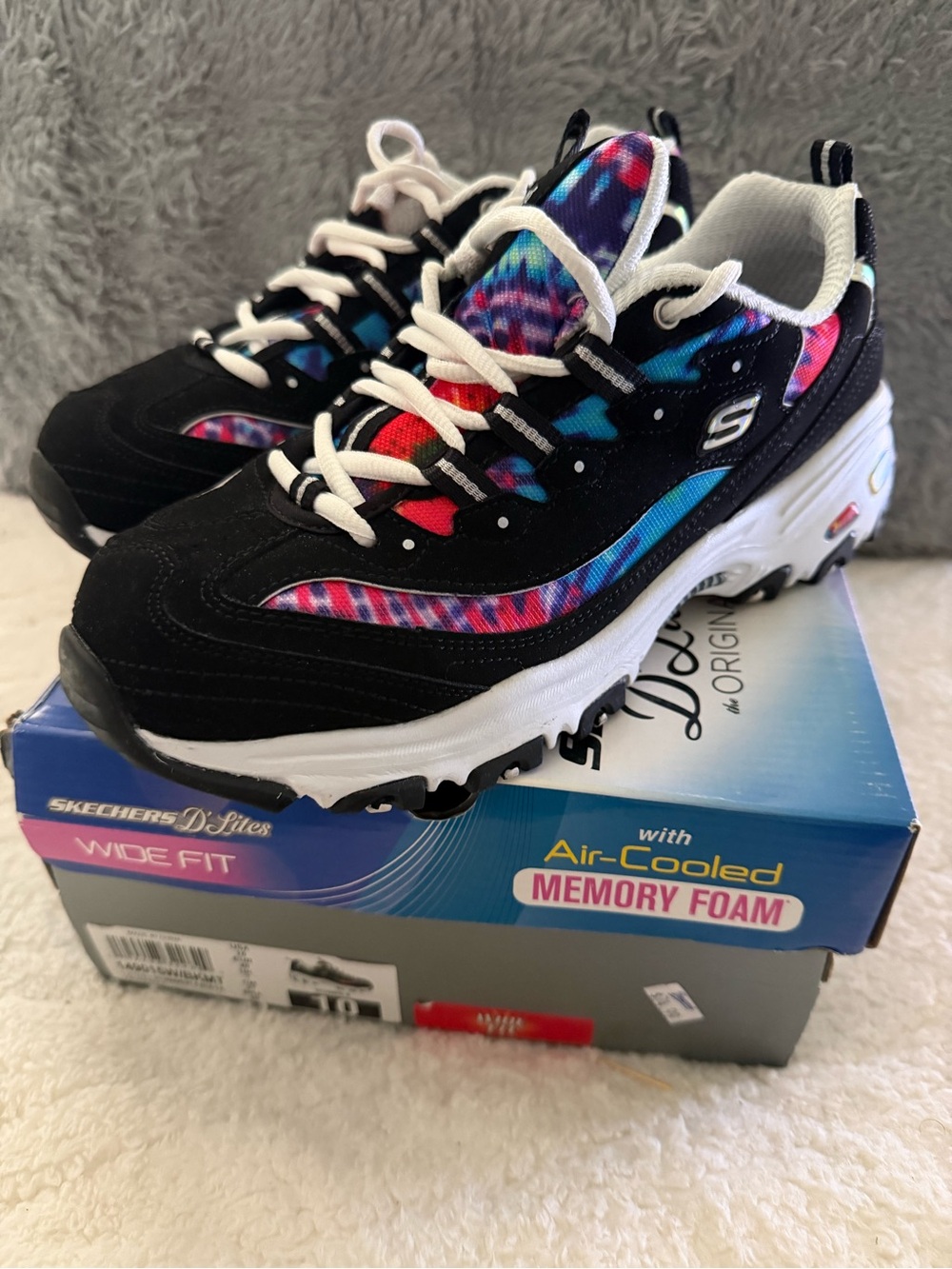 Skechers Women’s Black Sneakers with Blue and Pink Tie-Dye Accents
